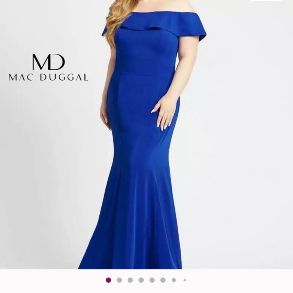 Mac Duggal Royal Blue Strapless Evening Gown Womens Size 18 Slit Leg Dress